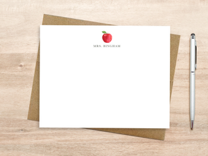 Personalized Notecard Set - Watercolor Apple Design