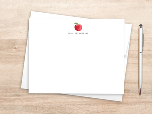 Personalized Notecard Set - Watercolor Apple Design