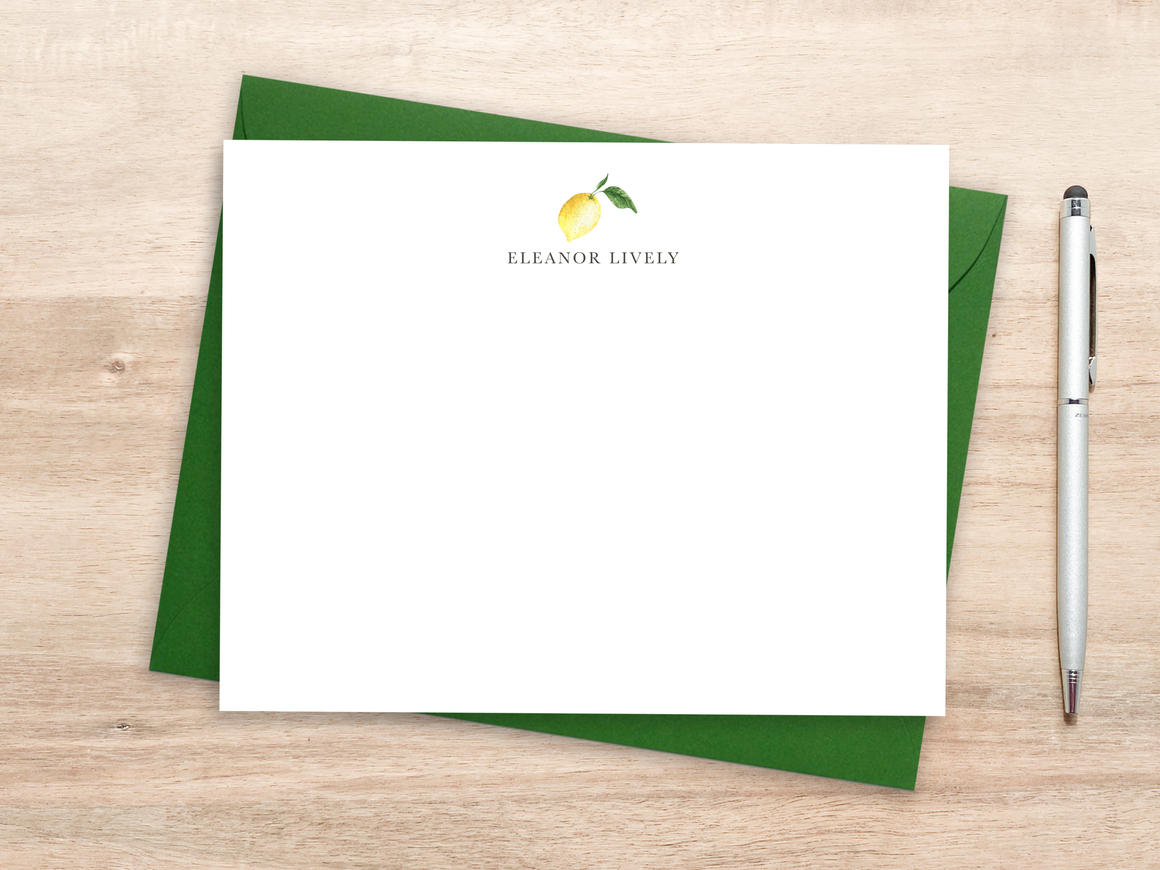 Personalized Notecard Set - Watercolor Lemon Design