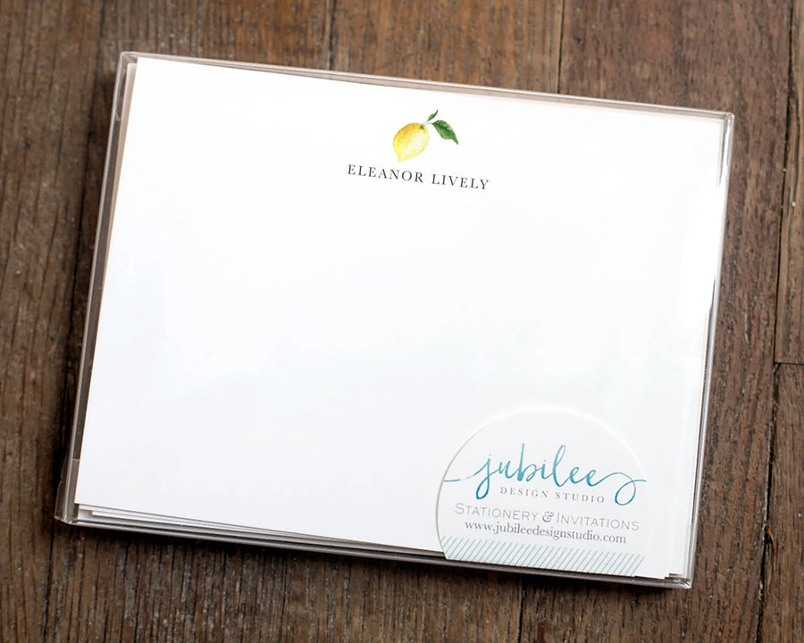 Personalized Notecard Set - Watercolor Lemon Design