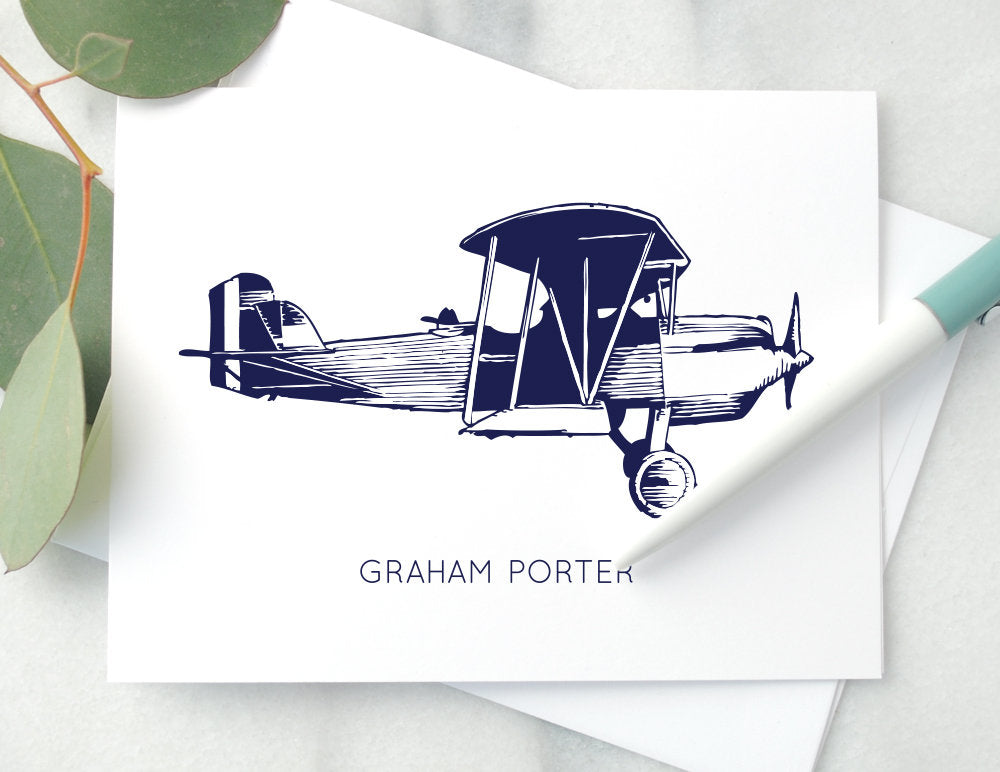 Personalized Folded Notecards - Vintage Airplane