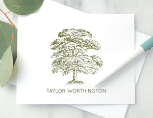 Personalized Folded Notecards - Oak Tree Design