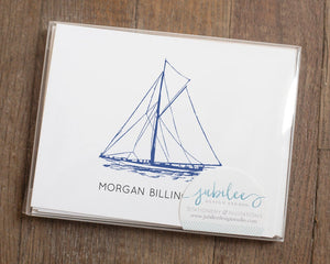 Personalized Folded Notecards - Sailboat Design