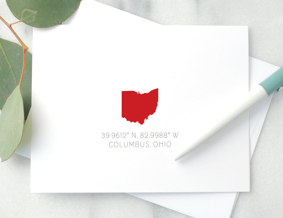 Personalized Folded Notecards - State Coordinates