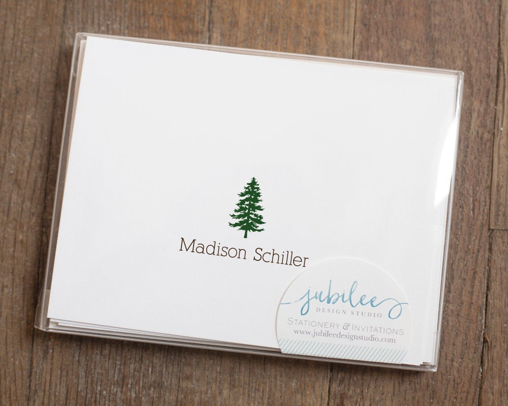 Personalized Folded Notecards - Evergreen Tree