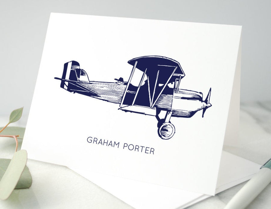 Personalized Folded Notecards - Vintage Airplane