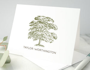 Personalized Folded Notecards - Oak Tree Design