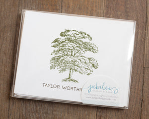 Personalized Folded Notecards - Oak Tree Design