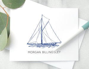 Personalized Folded Notecards - Sailboat Design