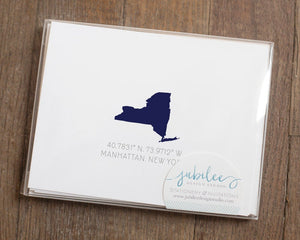 Personalized Folded Notecards - State Coordinates