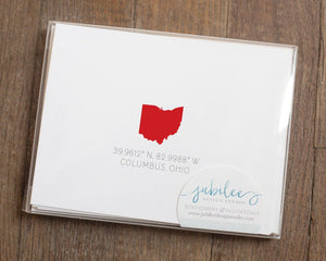 Personalized Folded Notecards - State Coordinates