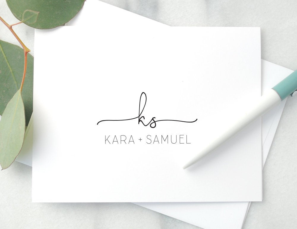 Personalized Folded Stationery -  Modern Initials and Name