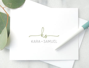 Personalized Folded Stationery -  Modern Initials and Name