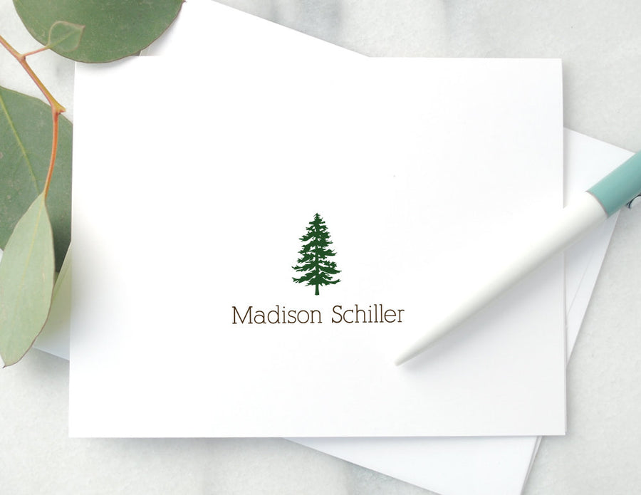 Personalized Folded Notecards - Evergreen Tree