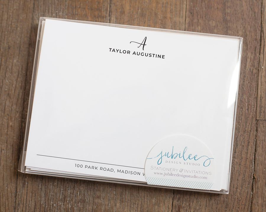 Personalized Notecard Set - Initial, Name, Contact Information Design